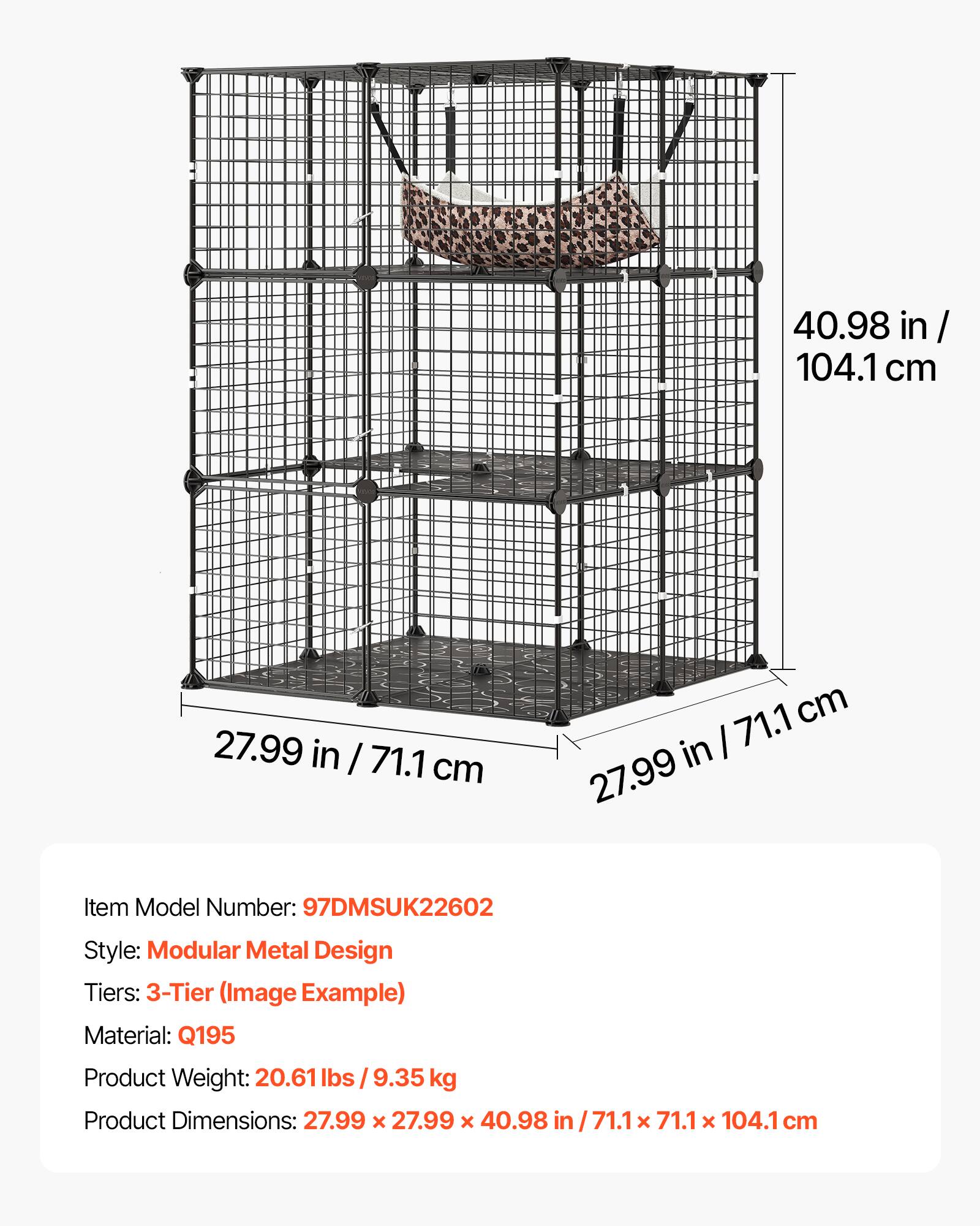 40.98 in / 104.1 cm  
27.99 in / 71.1 cm  
27.99 in / 71.1 cm  

Item Model Number: 97DMSUK22602  
Style: Modular Metal Design  
Tiers: 3-Tier (Image Example)  
Material: Q195  
Product Weight: 20.61 lbs / 9.35 kg  
Product Dimensions: 27.99 x 27.99 x 40.98 in / 71.1 x 71.1 x 104.1 cm