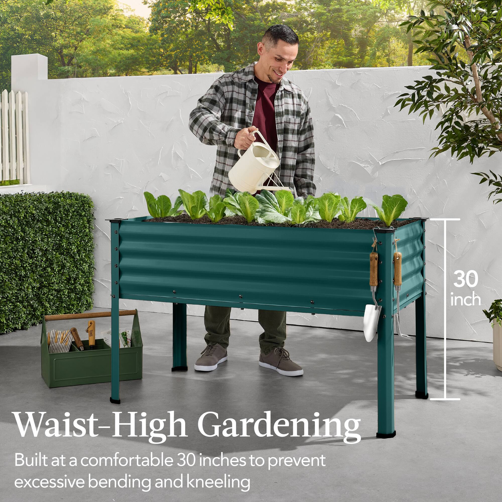 Waist-High Gardening

Built at a comfortable 30 inches to prevent excessive bending and kneeling