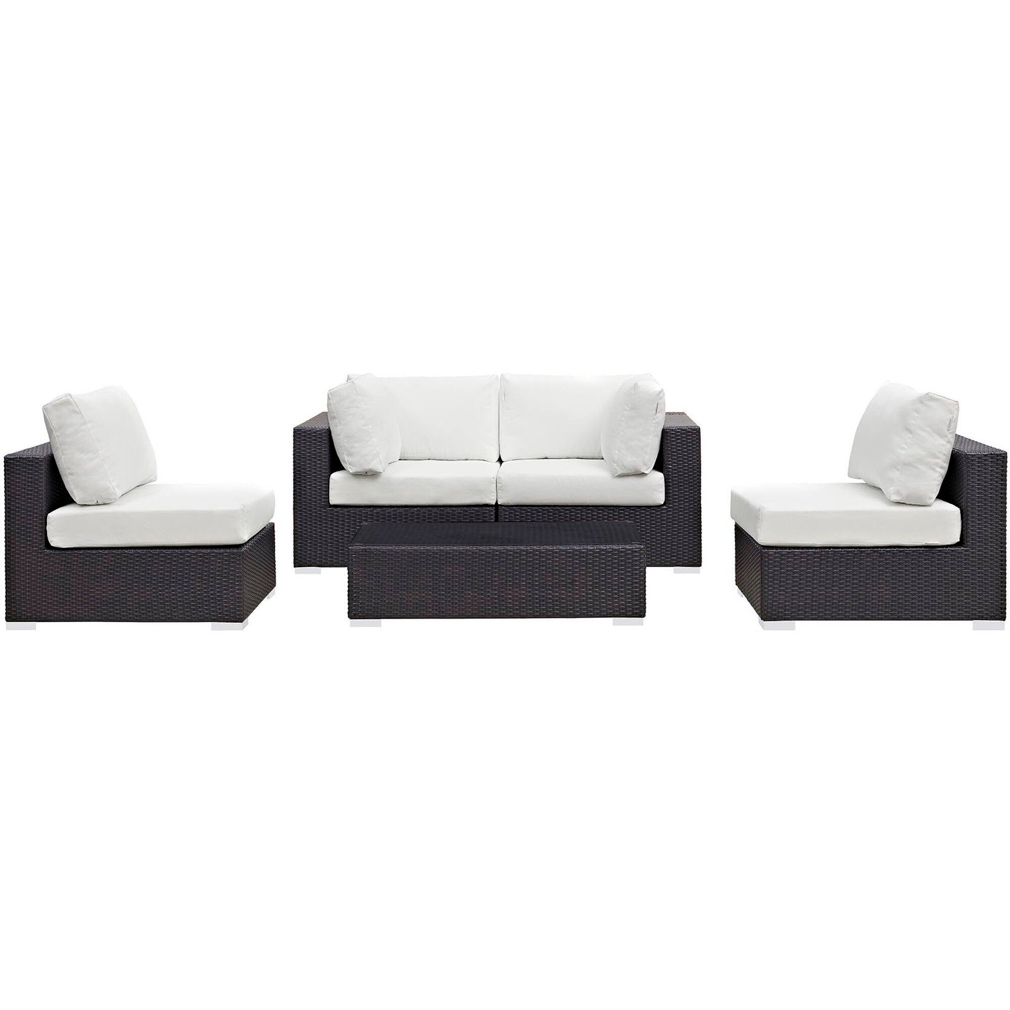 Left. Modway - Convene 5-Piece Outdoor Patio Sectional Set with Cushioned Seats and Armrests - Espresso White.