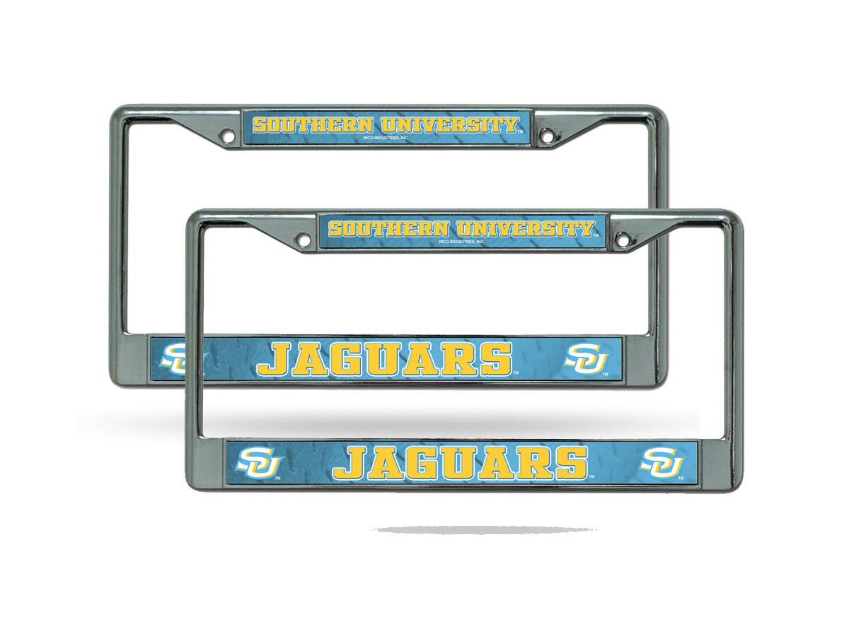 Rico Industries - Southern University Jaguars Chrome Metal (Set of 2) License Plate Frame Set - Multi