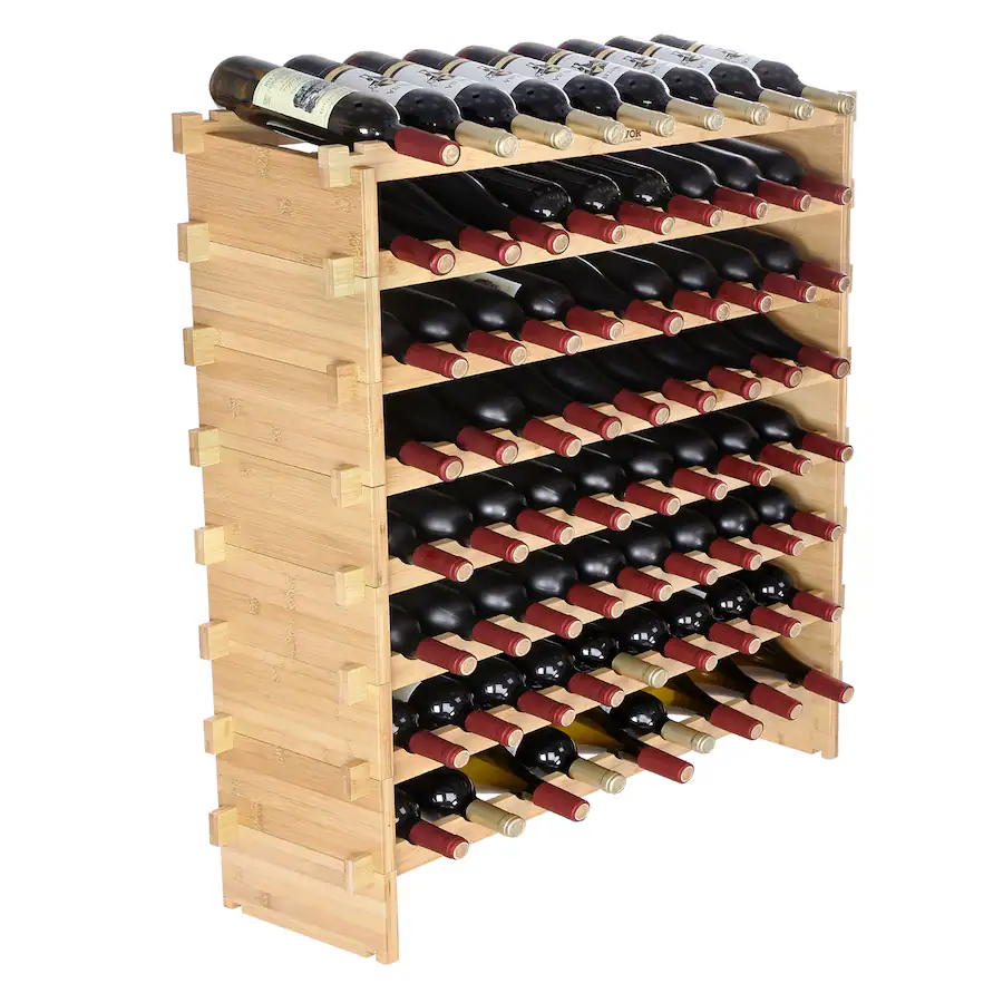 VEVOR 72 Bottle Stackable Modular Wine Rack, 8 Tier Solid Bamboo Wood ...
