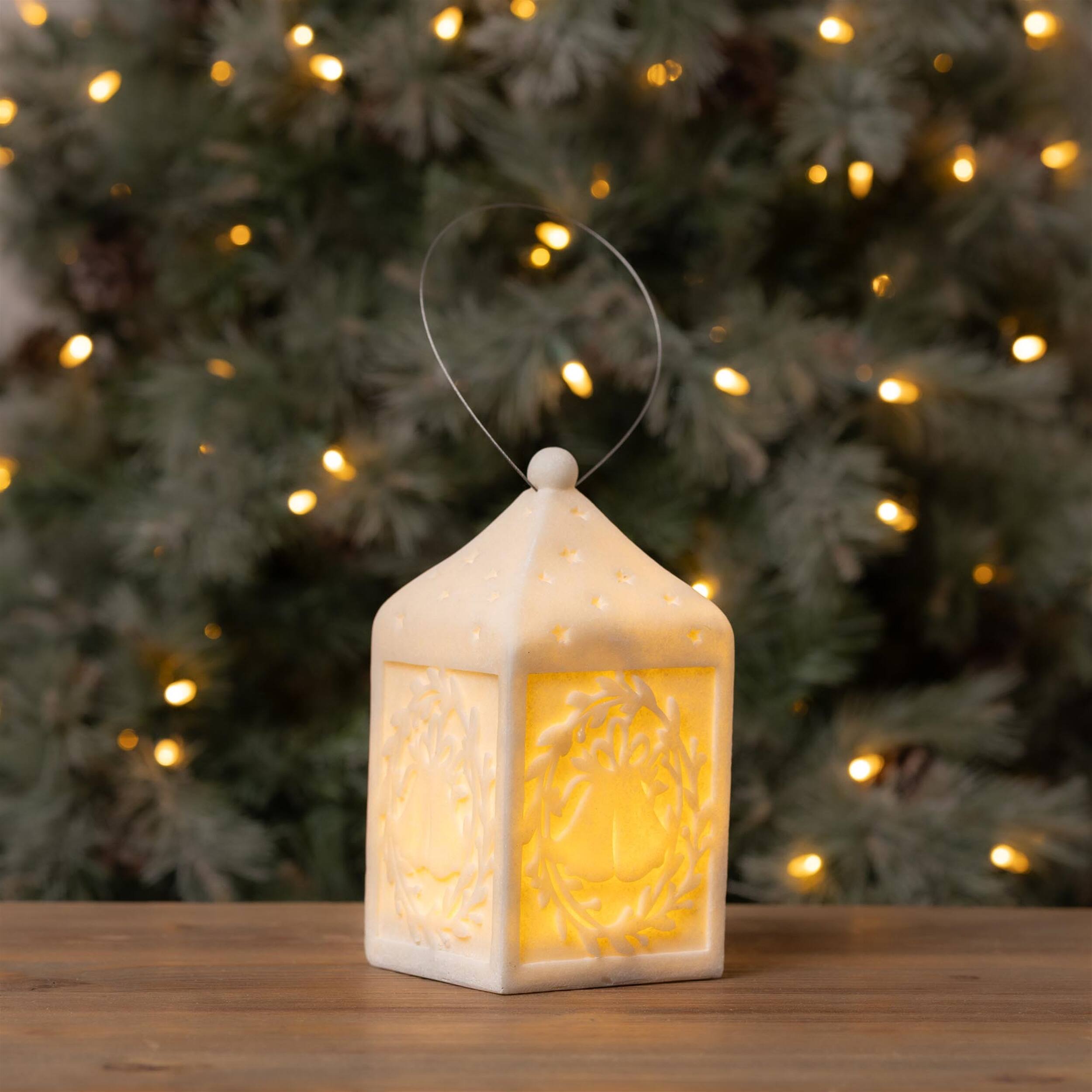 Angle. BreeBe - Holiday Bell Pendant Lantern 9"H - White.