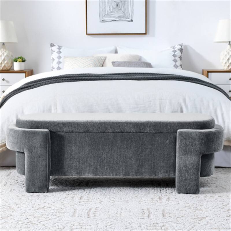 Alt View 1. HTUTWOO - Linen Fabric Upholstered Bench for Entryway & Bedroom - Large Storage Space Ottoman Bench - 51.5'' x 20.5'' x 17'' - Grey.
