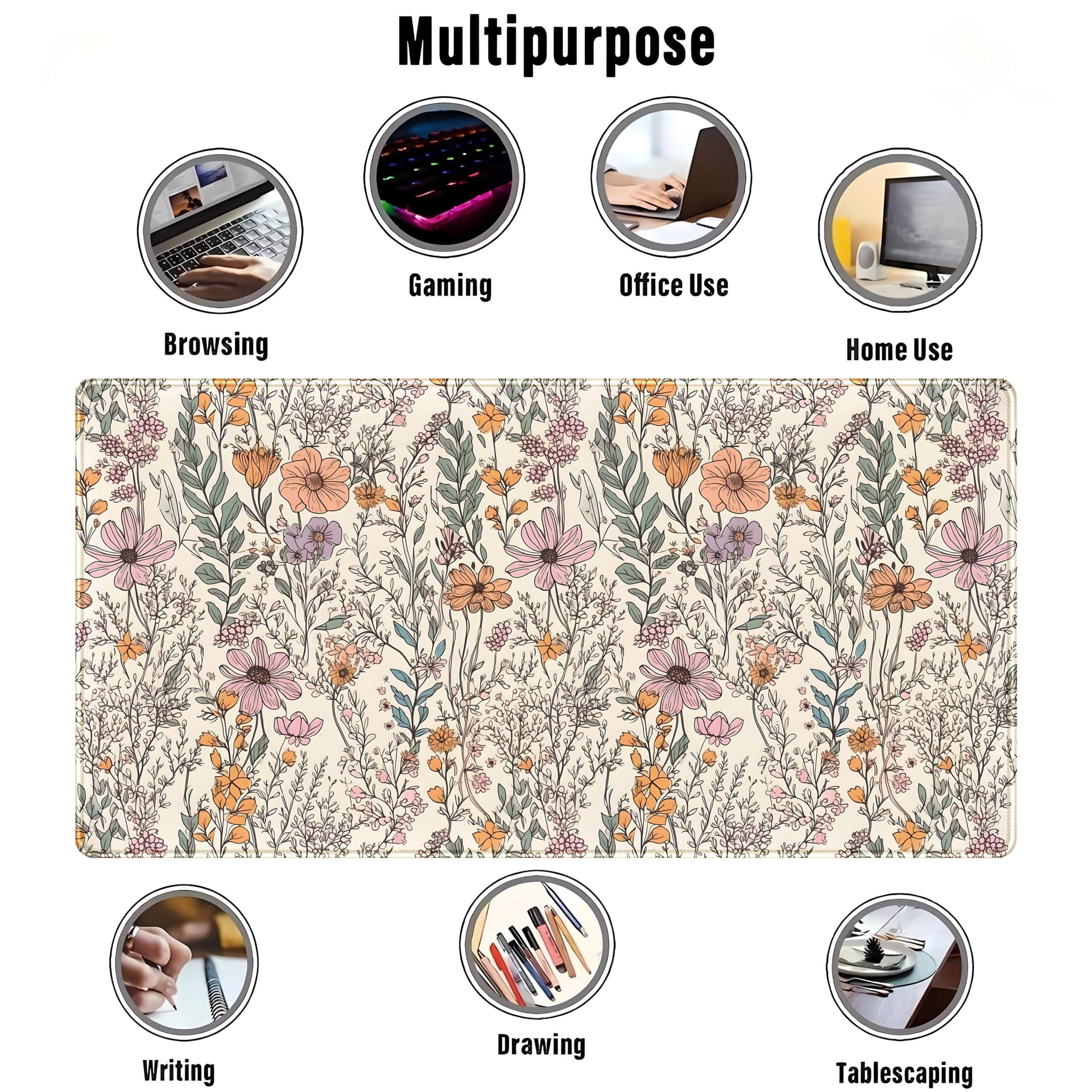 Fabibe Flowers Gaming Mouse Pad Floral Cute Mat Full Desk Protector ...