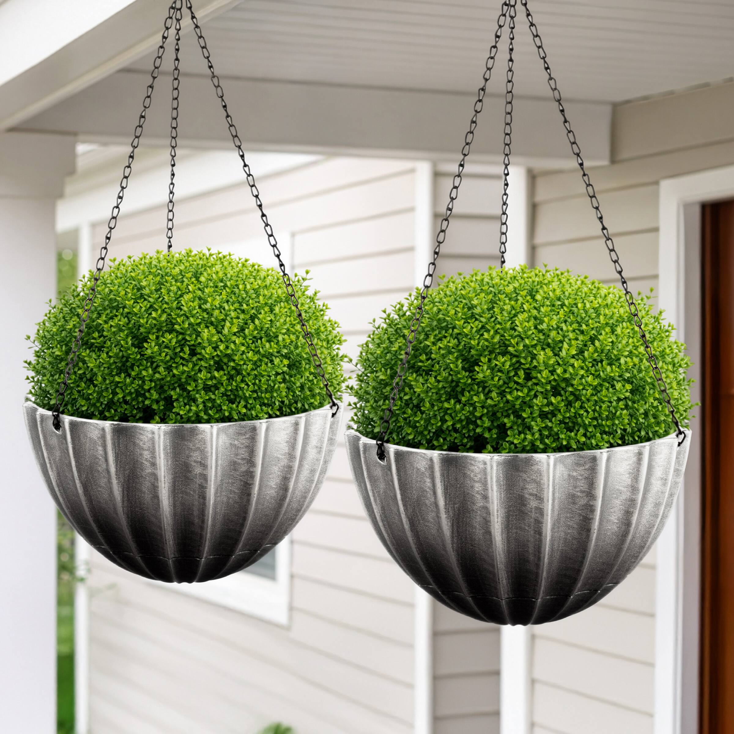Alt View 7. Pure Garden - 2-Pack Hanging Planter 12.5-Inch Durable Plastic Hanging Planters with 3 Drainage Holes and Removable Bottom Reservoir.