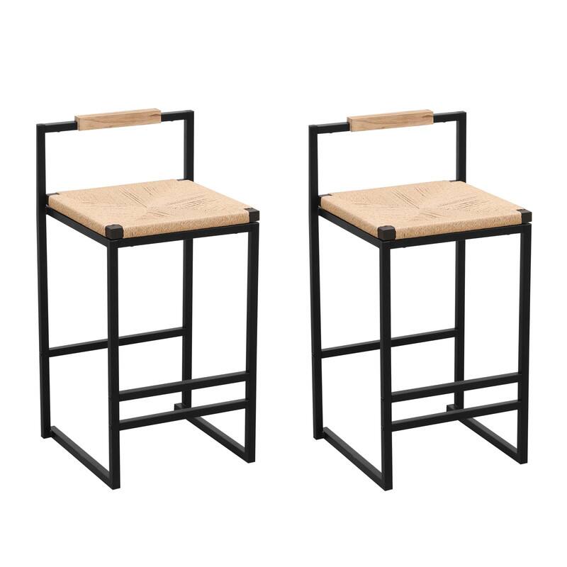Alt View 2. HTUTWOO - Set of 2 Bar Stools with Back, Paper Rope Woven Counter Height Dining Chairs,for Kitchen Island & Home Bar - Brown.