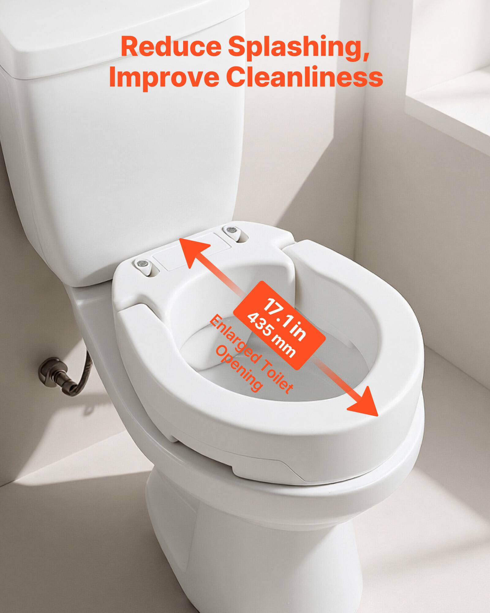 Reduce Splashing, Improve Cleanliness

Enlarged Toilet Opening

17.1 in / 435 mm