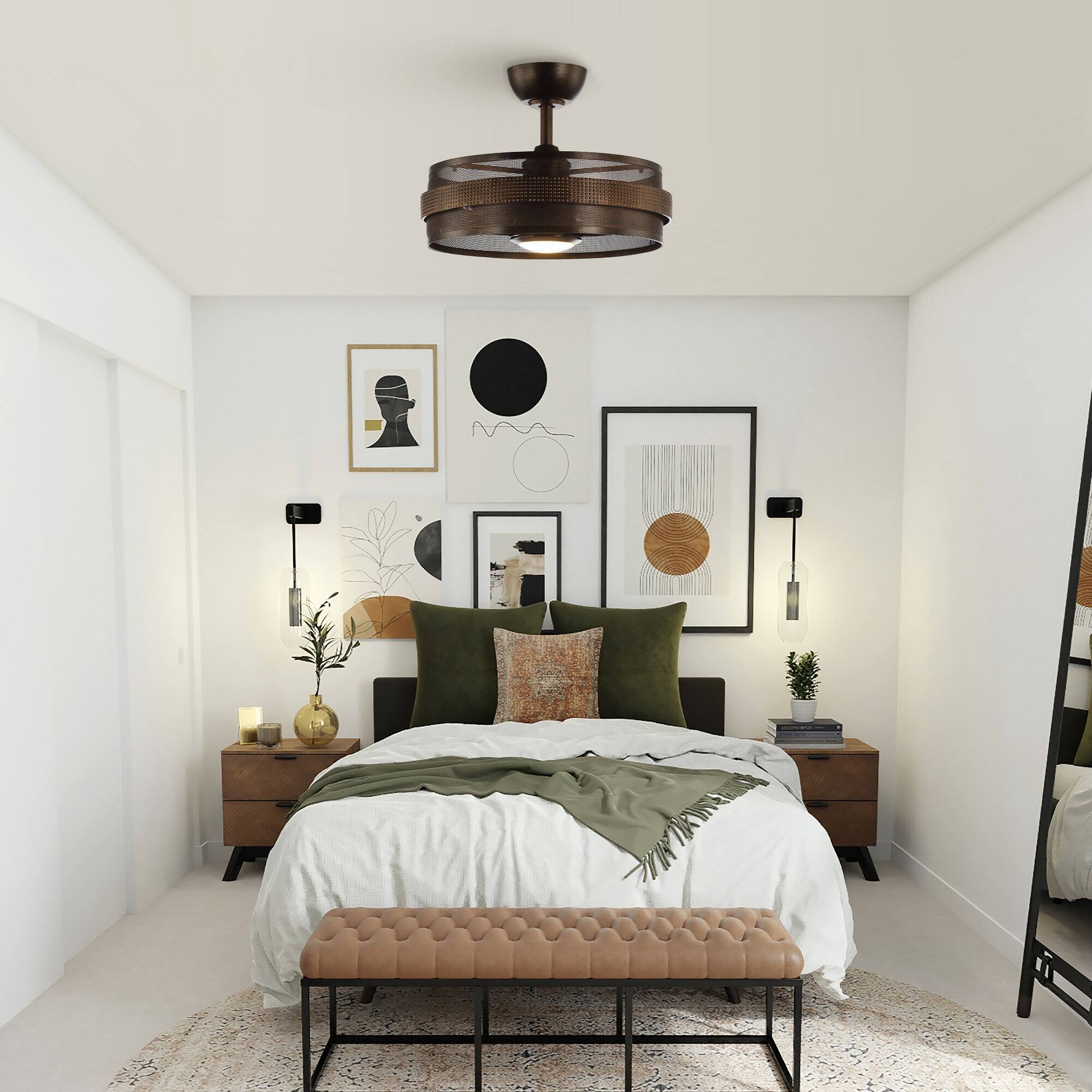 Angle. Parrot Uncle - 21" Industrial Bronze Caged LED Ceiling Fan with Lights and Remote Control - Bronze.