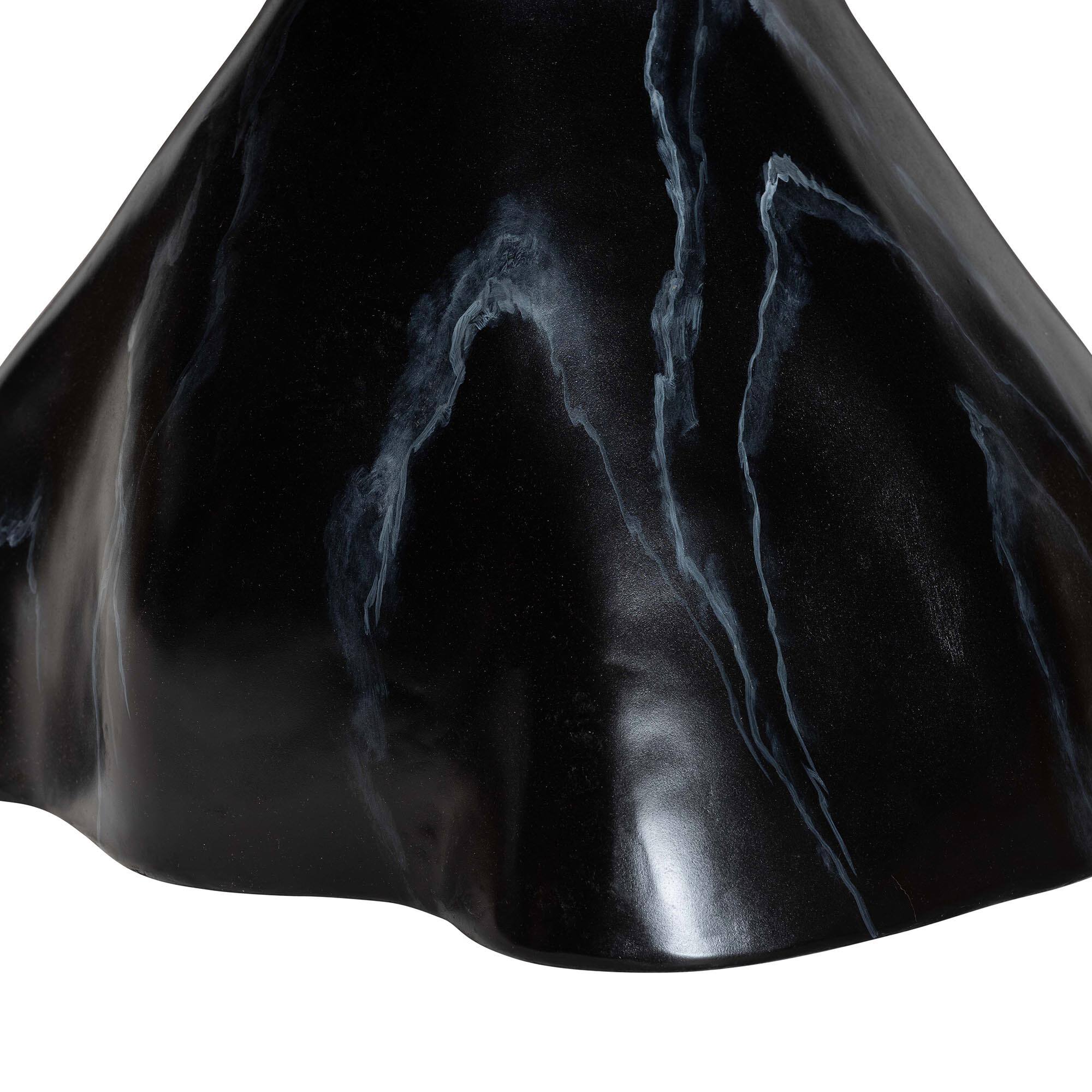 Back. bali & pari - Aponi Marbled Resin Coffee Table - Sculptural Center Table with Round Top and Pedestal Base, Black - Black.