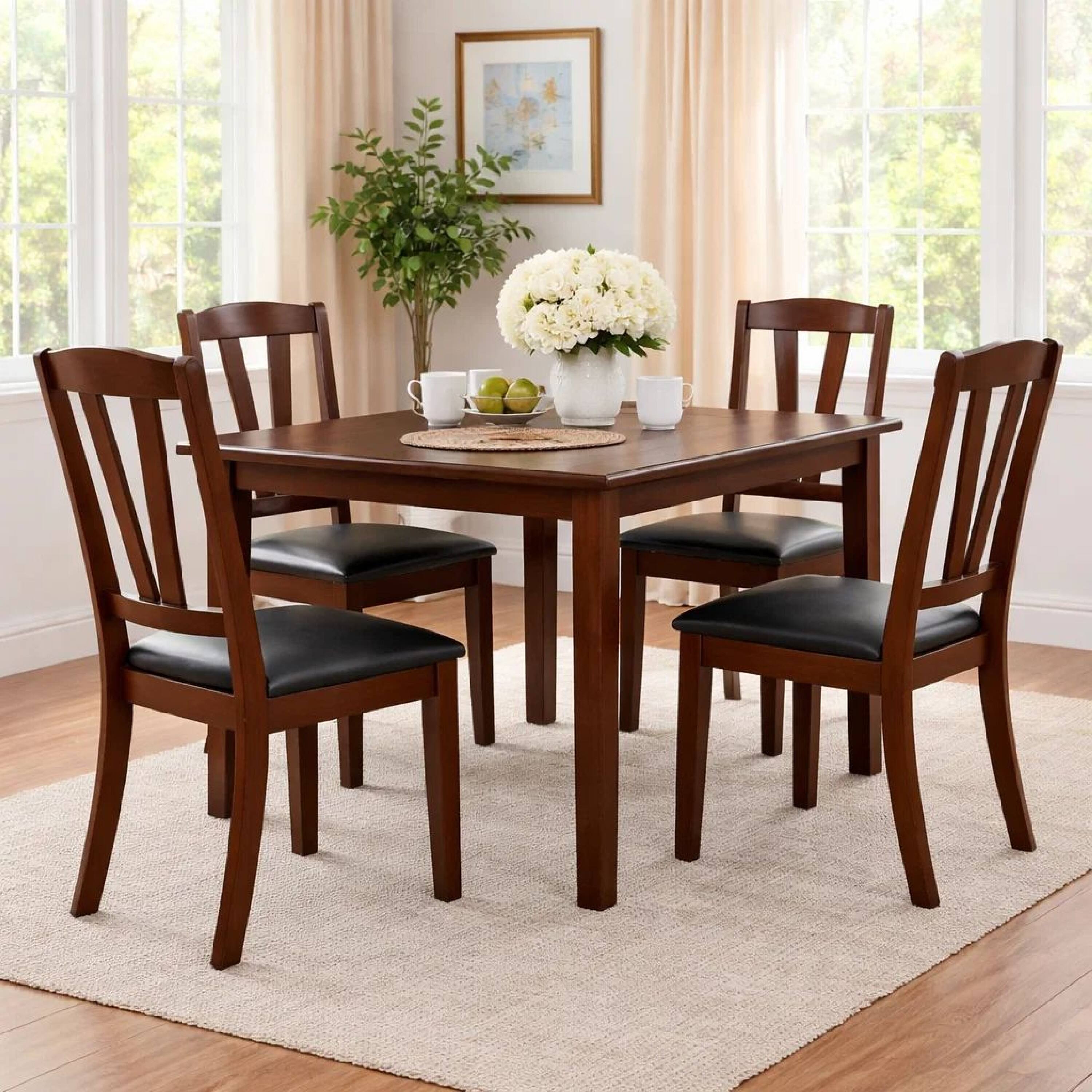 Alt View 5. Manhattan Lane - Solid Wood Leather Seat Side Chair Brown Set of 2 - Brown.