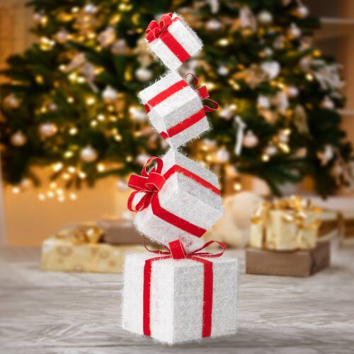 Alt View 8. Winado - 4PCS Christmas Gift Boxes Pre-lit Stacked Present Boxes Tower with LED Light for Indoor Outdoor Holiday Party Decoration - Red & White.