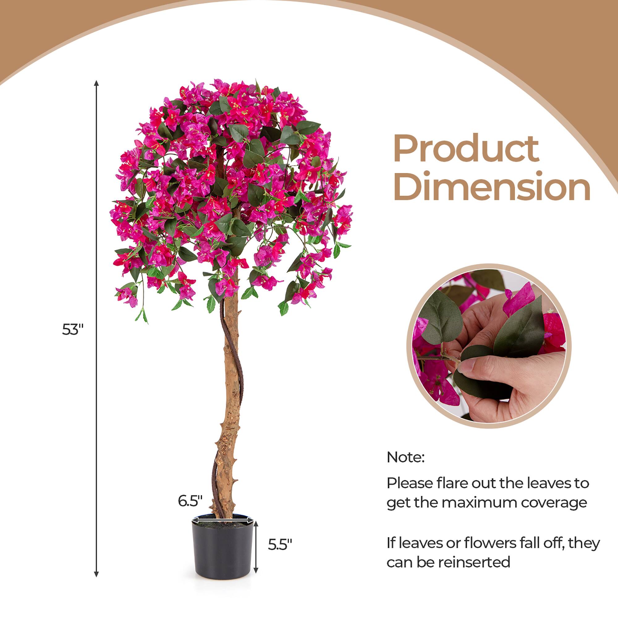 Product Dimension

53"

6.5"

5.5"

Note:
Please flare out the leaves to get the maximum coverage

If leaves or flowers fall off, they can be reinserted