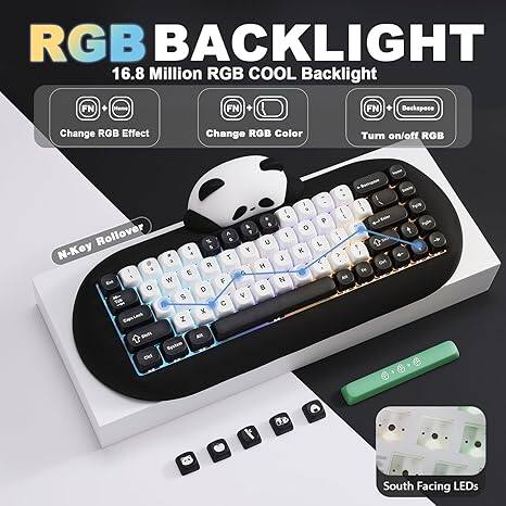 Wikistore C68 Panda Wireless Mechanical Gaming Keyboard,Cute