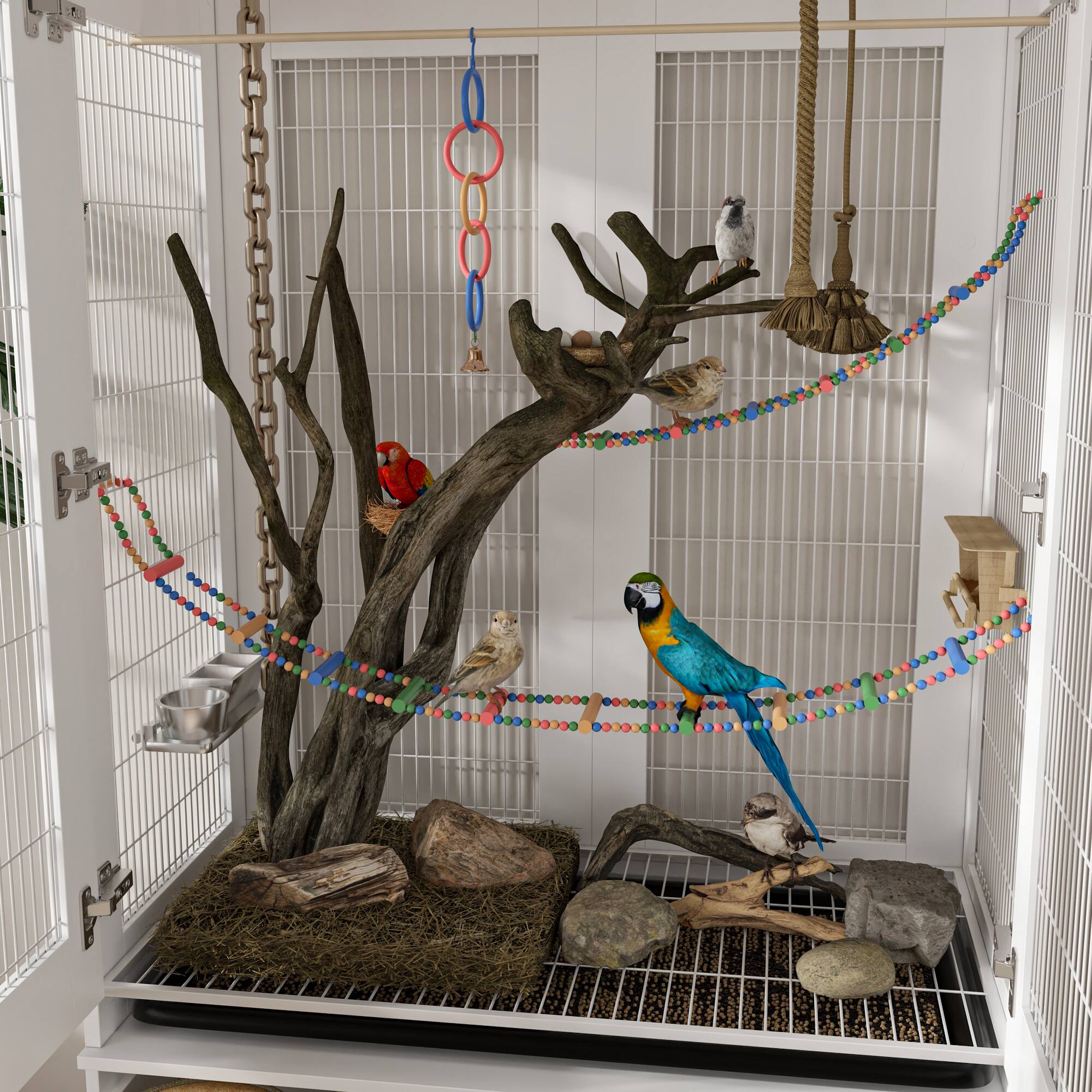 Alt View 5. Famapy - Modern Bird Cage Furniture with Storage Drawers – Parrot & Small Bird Habitat with Stylish Home Display Design.