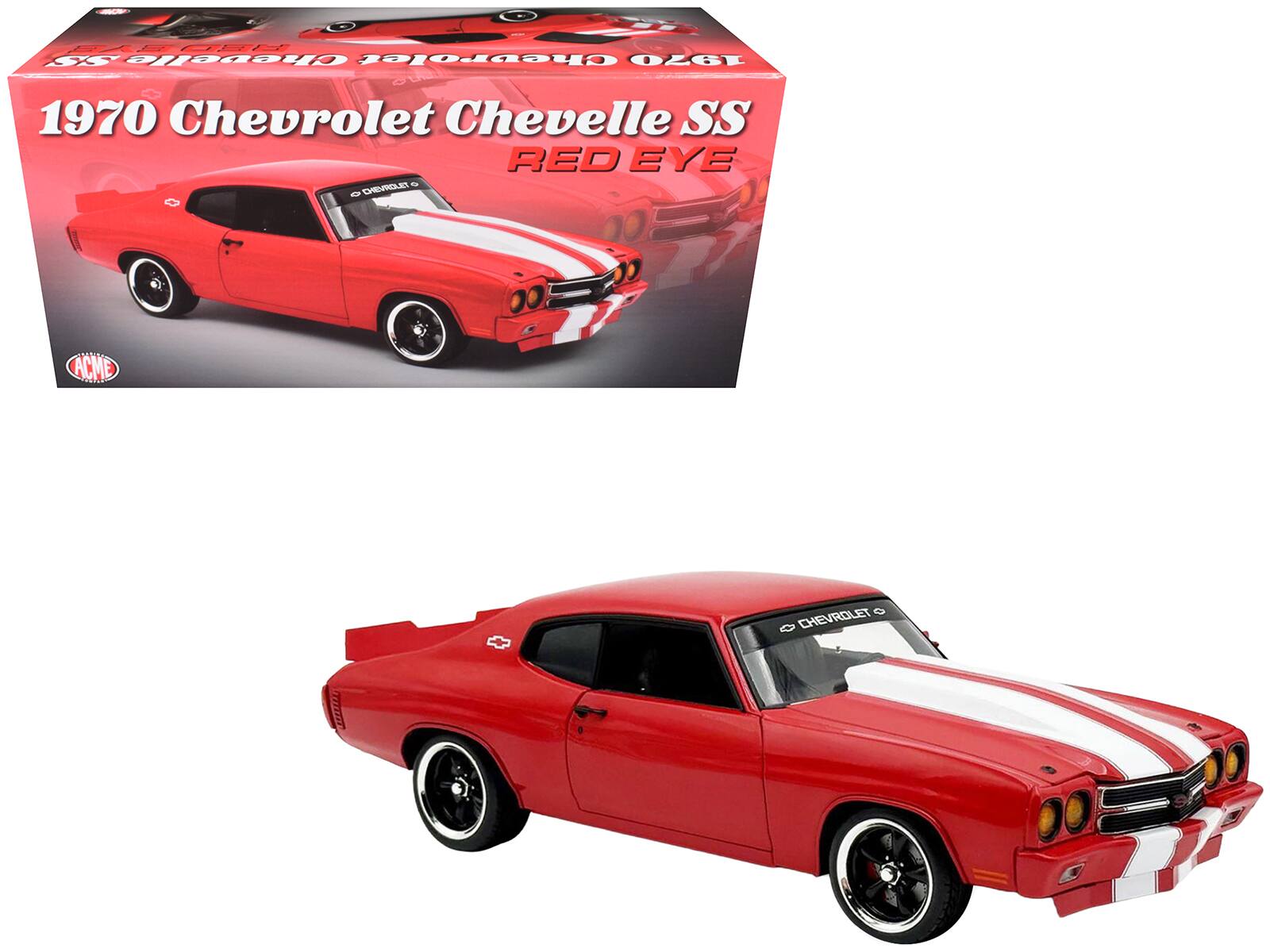 ACME - 1970 Chevrolet Chevelle SS "Red Eye" Limited Edition to 354 pieces Worldwide 1/18 - Red with White Stripes