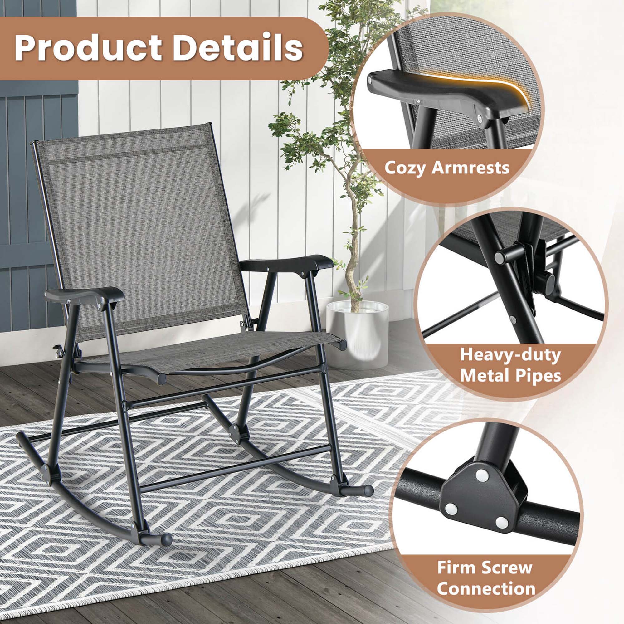 Product Details: Cozy Armrests, Heavy-duty Metal Pipes, Firm Screw Connection.
