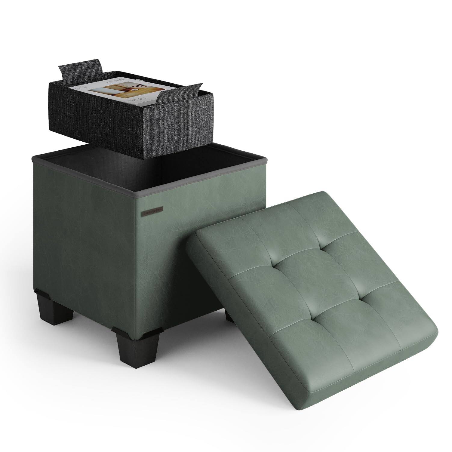 03 - Green Leather 15"D x 15"W x 15"H