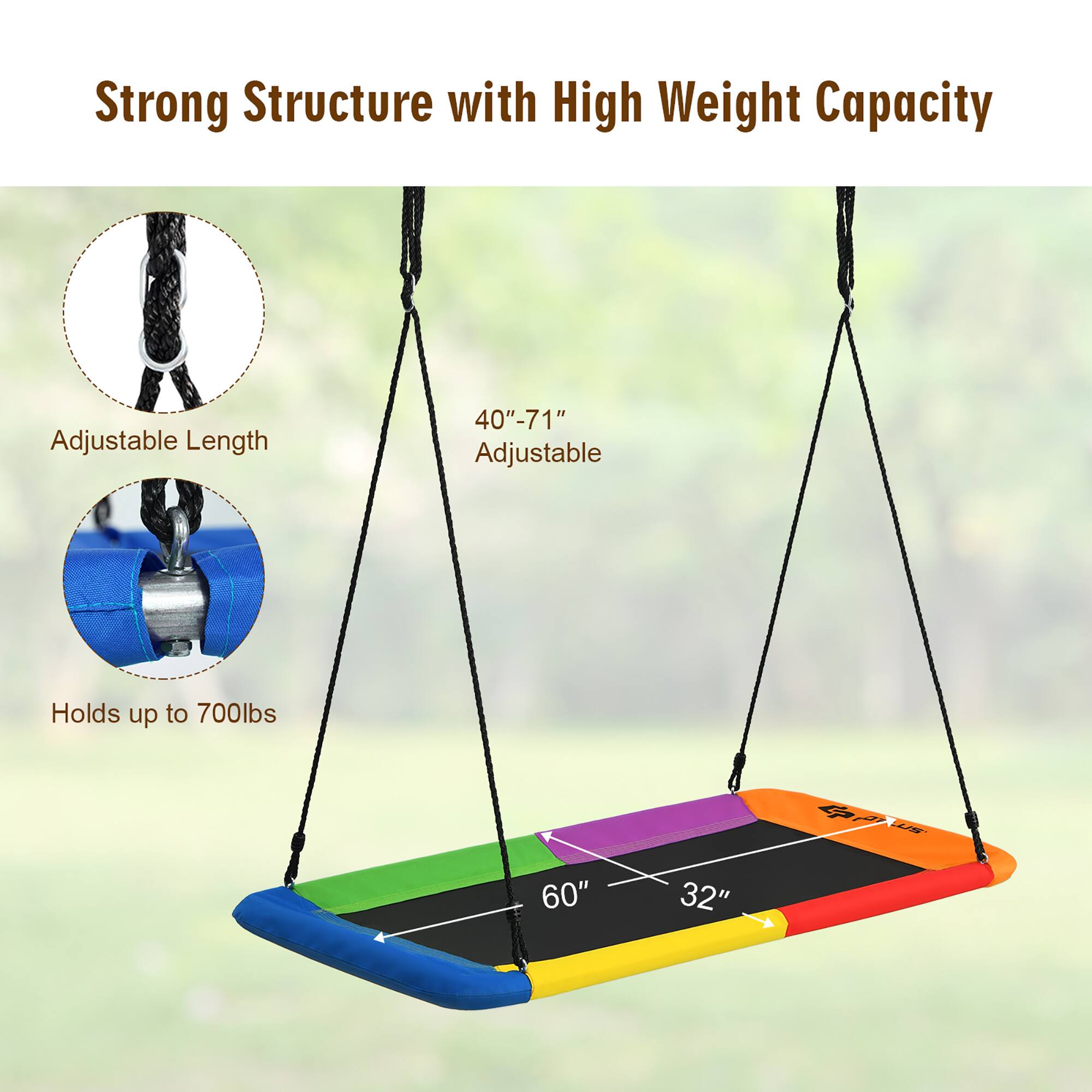 Strong Structure with High Weight Capacity

- Adjustable Length: 40" - 71"
- Holds up to 700lbs
- 60" x 32"