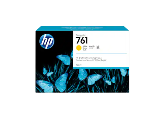 hp
DesignJet 761
Yellow Amarillo Jaune Gelb
HP Bright Office Ink Cartridge
Cartouche d'encre HP Office Bright
400 ml