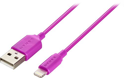 Dynex™ - Apple MFi Certified 3' Lightning-to-USB Charge-and-Sync Cable - Purple/Pink - Larger Front