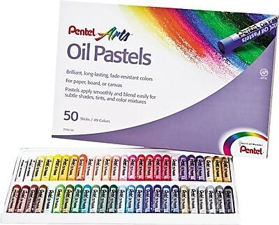 Pentel Arts Oil Pastels  
Brilliant, long-lasting, fade-resistant colors  
For paper, board, or canvas  
Pastels apply smoothly and blend easily for subtle shades, tints, and color mixtures  
50 Sticks / 49 Colors  
Pentel