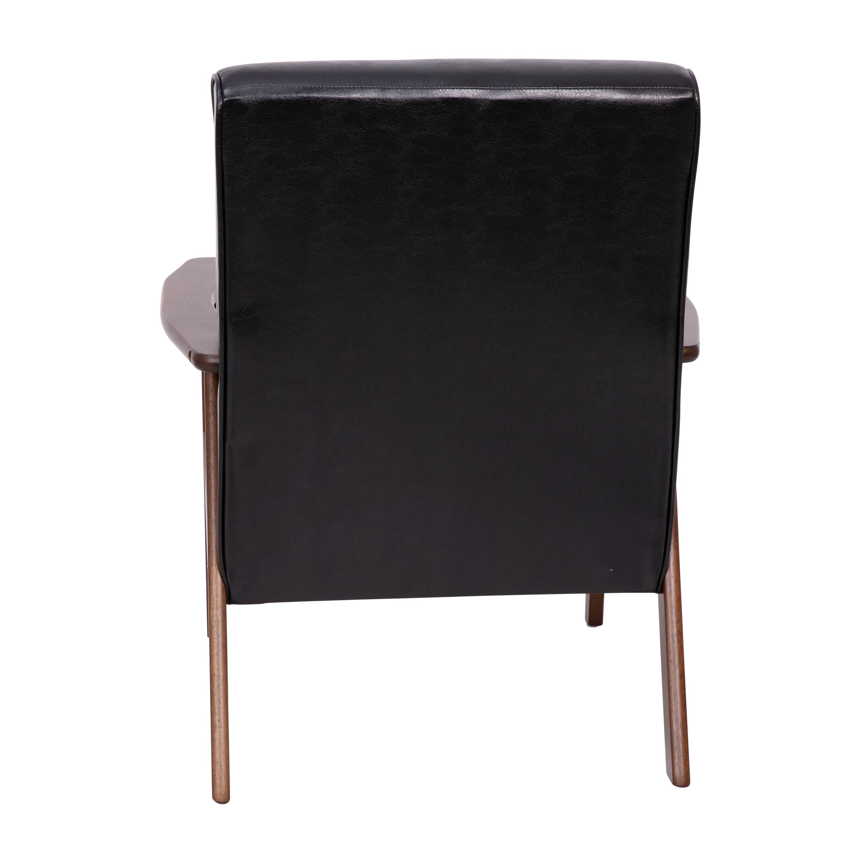 Alt View 7. Emma + Oliver - Langmore Upholstered Mid-Century Modern Arm Chair with Wood Frame - Black Faux Leather.
