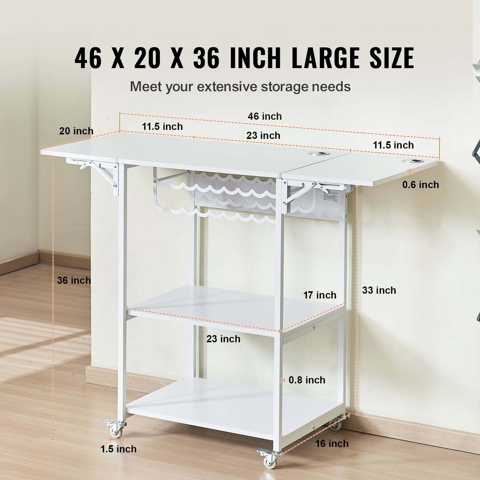 46 X 20 X 36 INCH LARGE SIZE  
Meet your extensive storage needs  

- 46 inch  
- 23 inch  
- 11.5 inch  
- 0.6 inch  
- 36 inch  
- 17 inch  
- 33 inch  
- 23 inch  
- 0.8 inch  
- 1.5 inch  
- 16 inch