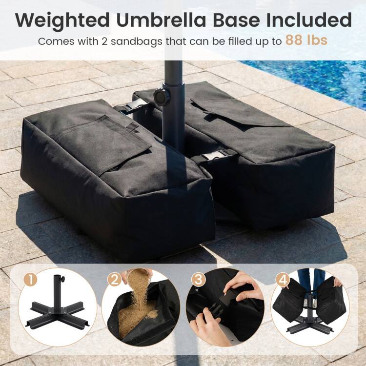 Weighted Umbrella Base Included  
Comes with 2 sandbags that can be filled up to 88 lbs