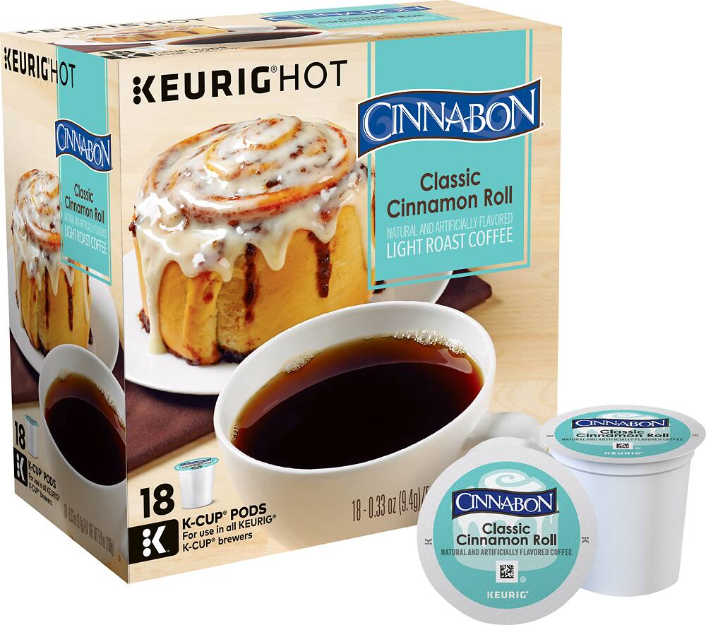 Angle. Cinnabon - Classic Cinnamon Roll K-Cup Pods (18-Pack).