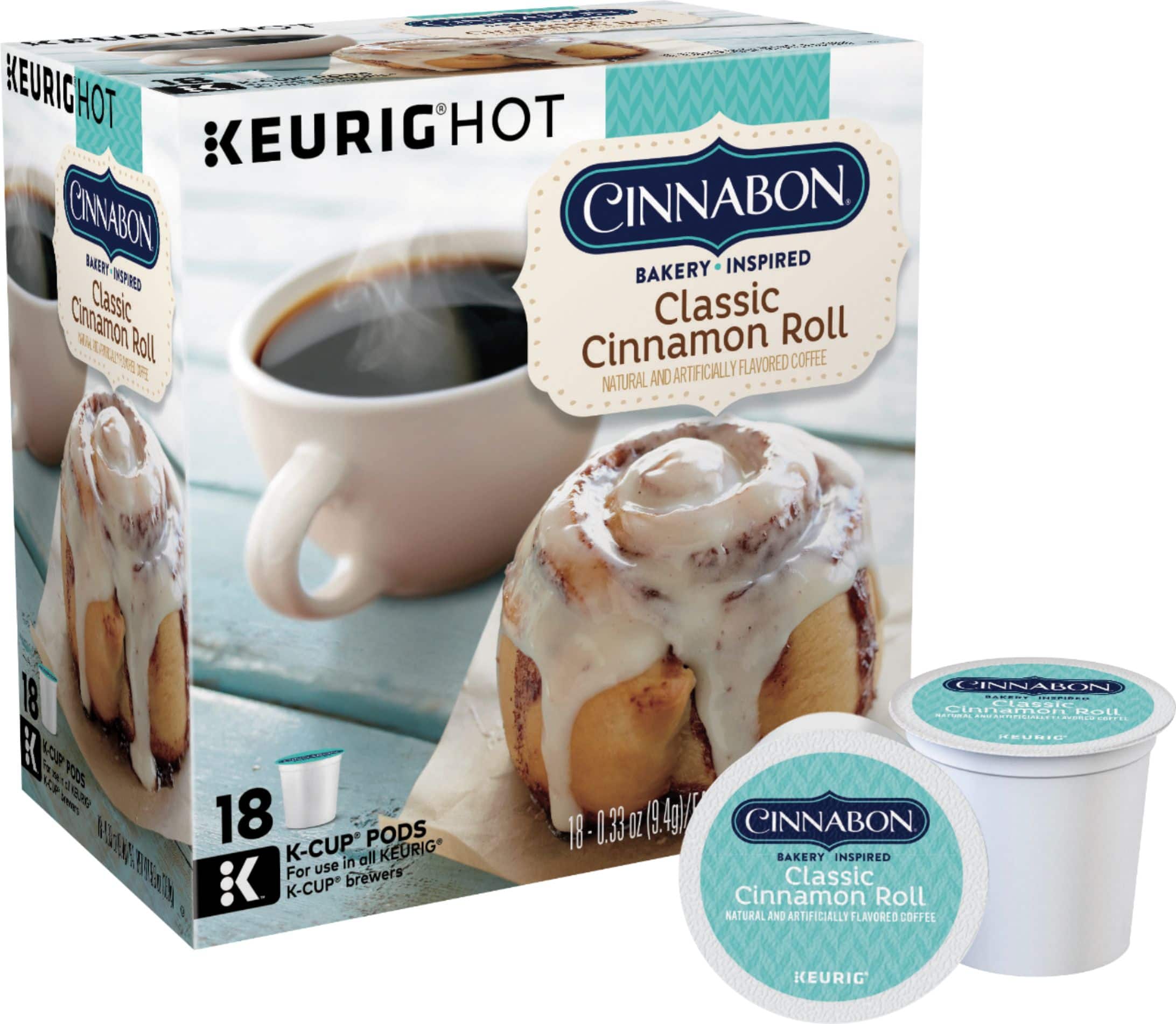 Front. Cinnabon - Classic Cinnamon Roll K-Cup Pods (18-Pack).