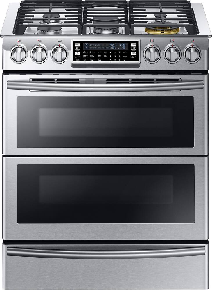 Front. Samsung - Flex Duo 5.8 Cu. Ft. Self-Cleaning Slide-In Double Oven Dual Fuel Convection Range.