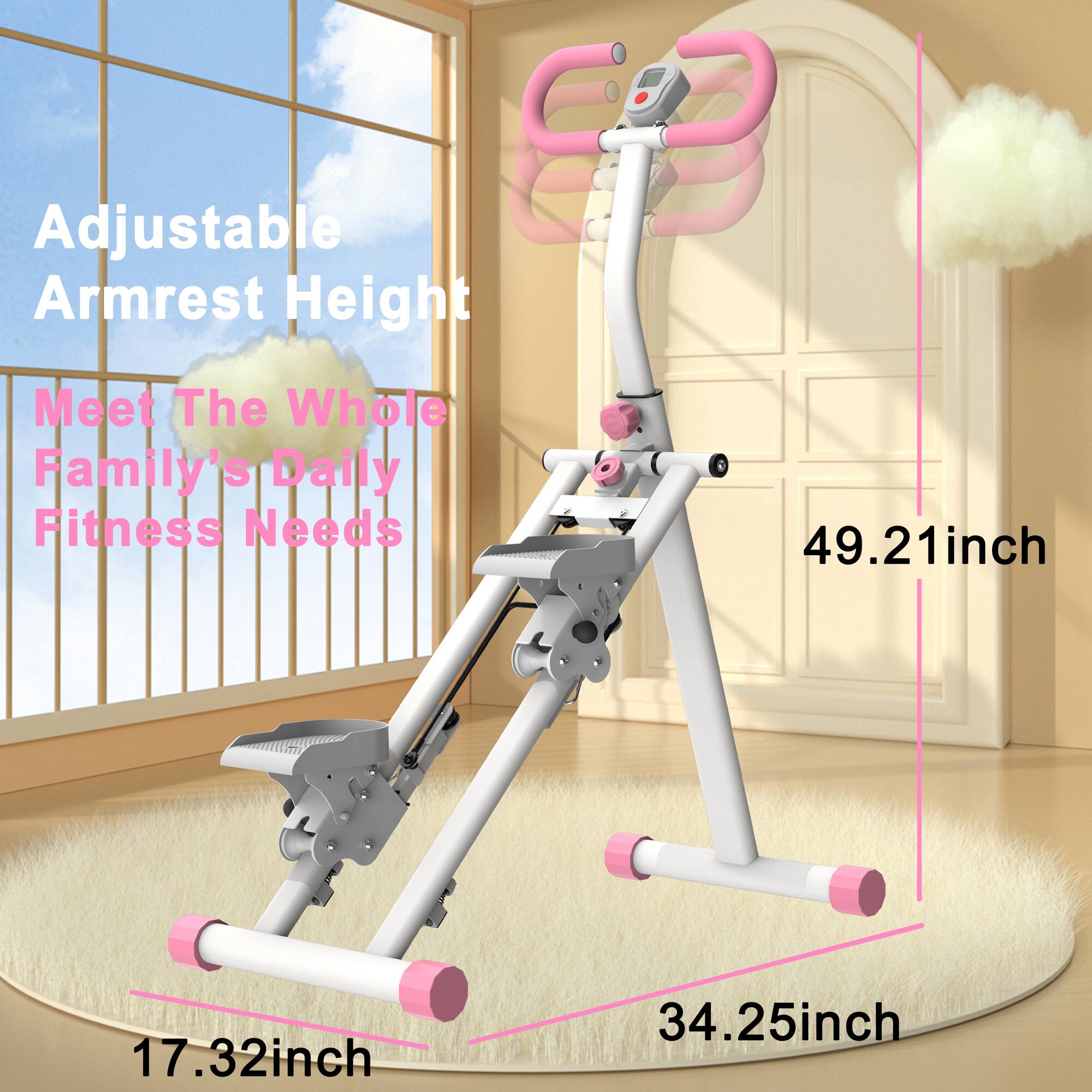 Adjustable Armrest Height  
Meet The Whole Family's Daily Fitness Needs  
49.21inch  
17.32inch  
34.25inch