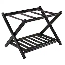 FurniFact - Foldable Luggage Rack with Shelf - Espresso