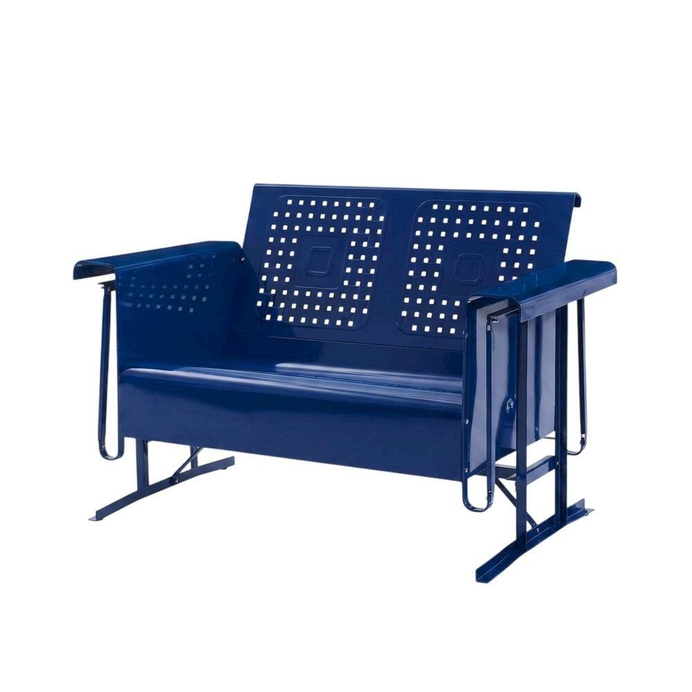 Back. Outdoor Escape - Navy Metal Patio Glider Bench – Outdoor Seating for Two with Retro Charm - Navy Gloss.