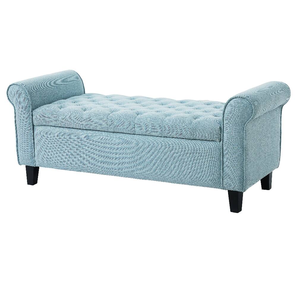 Alt View 3. Ropilly - Ropilly Light Blue Tufted Fabric Storage Bench with Rolled Arms for Bedroom Entryway - Light Blue.