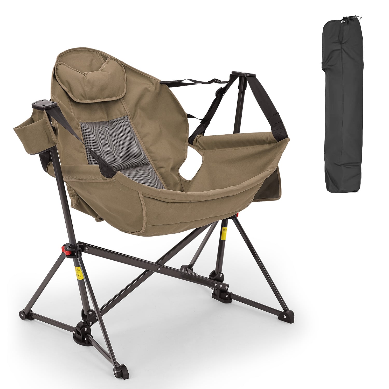 Ainfox - Hammock Camping Chair, Portable Heavy Duty Folding Swing Chair for Adults with Carrying Bag & Optional Footrest - Brown-without Footrest
