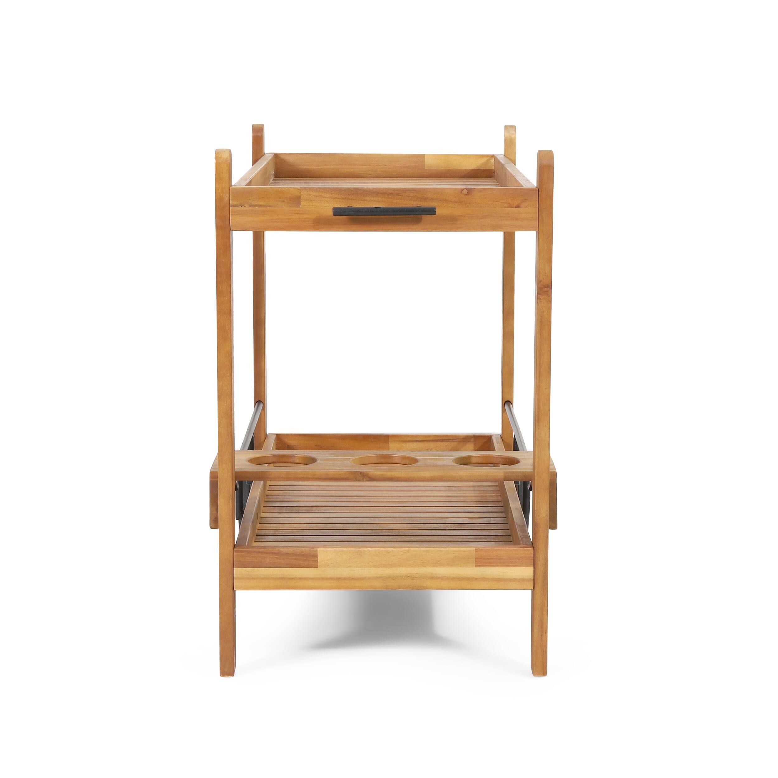 Alt View 7. Spaco - Spaco Acacia Wood Bar Cart with 2 Wheels Slat Design, Mobile Serving Cart, Wine Bottle Storage, for Indoor Outdoor - Black.