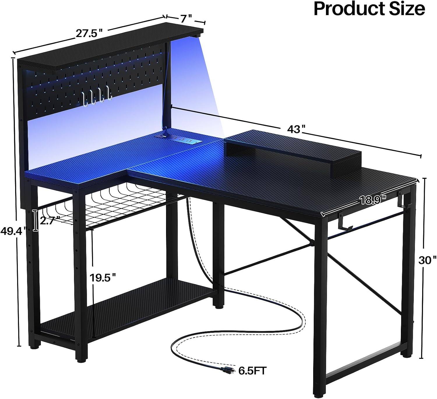 27.5" x 7"  
Product Size: 43" x 18.9"  
49.4"  
2.7"  
19.5" x 30"  
6.5FT