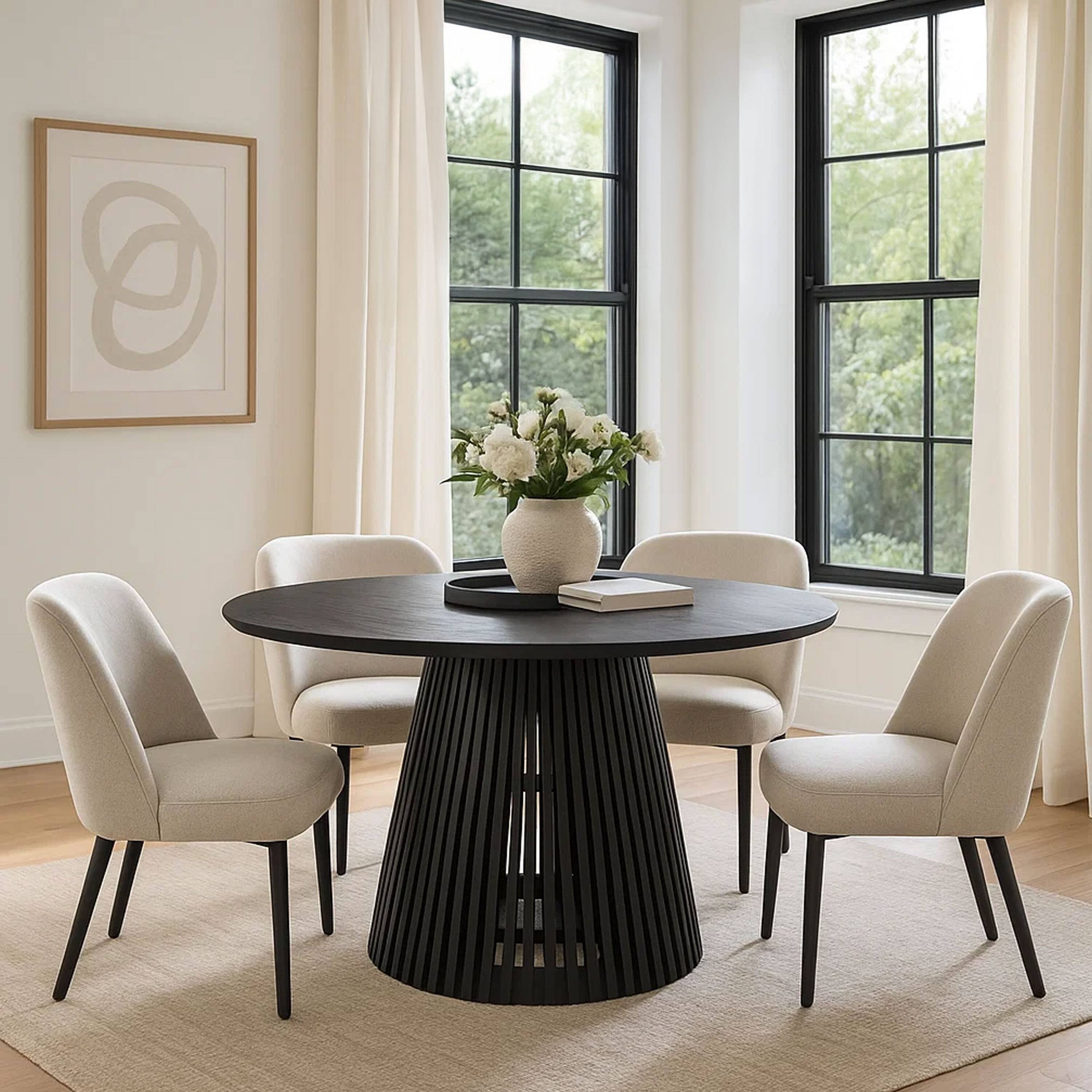 Alt View 9. Manhattan Lane - Ridge 47 Inch Handcrafted Mango Wood Round Dining Table, Slatted Flared Base - Black.