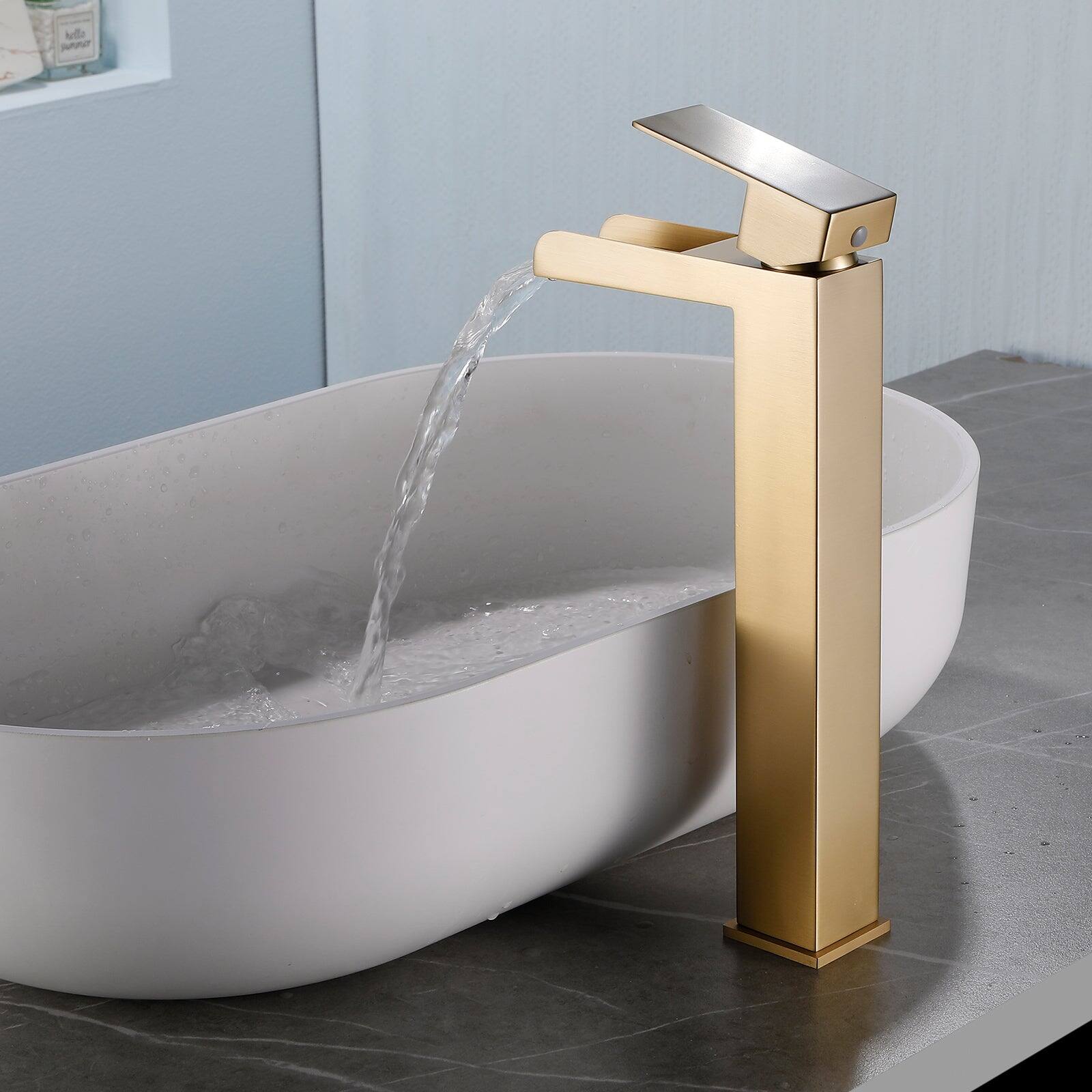 Alt View 5. Boyel Living - Brushed Gold Faucet SUS304 Waterfall Spout cUPC Cartridge 60cm Supply Line Pop Up Drain - Brushed Gold.