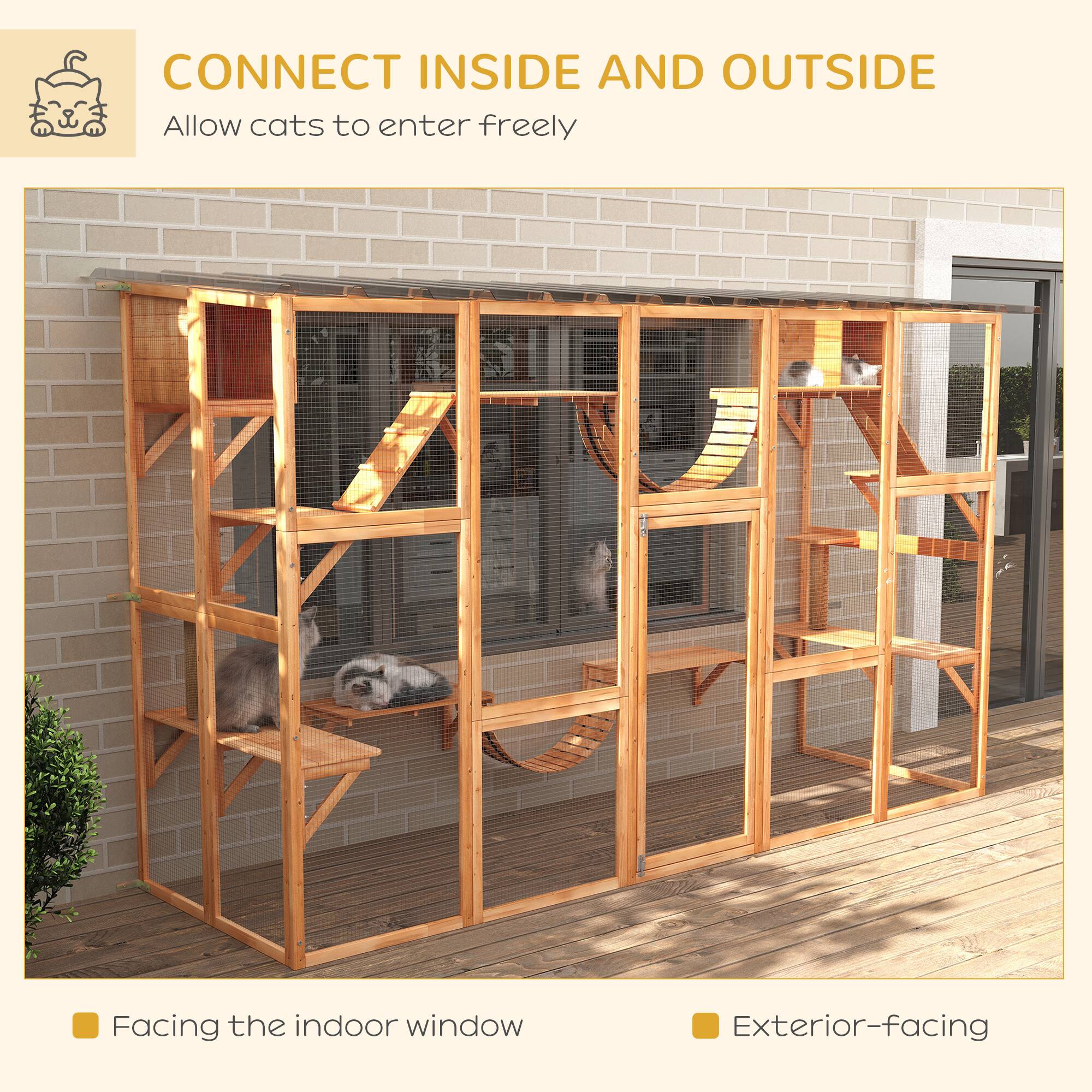 CONNECT INSIDE AND OUTSIDE  
Allow cats to enter freely  

- Facing the indoor window  
- Exterior-facing