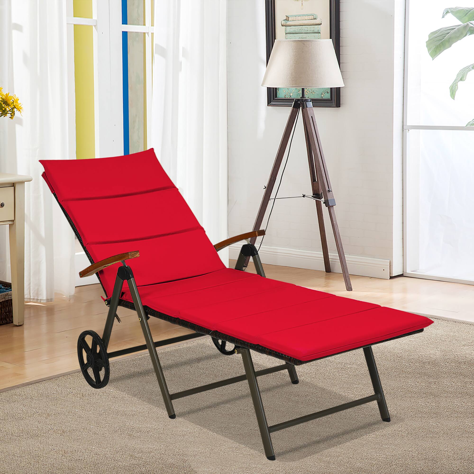 Alt View 3. Costway - Aluminum Rattan Lounger Recliner 5-Position Adjustable Chair - Red.