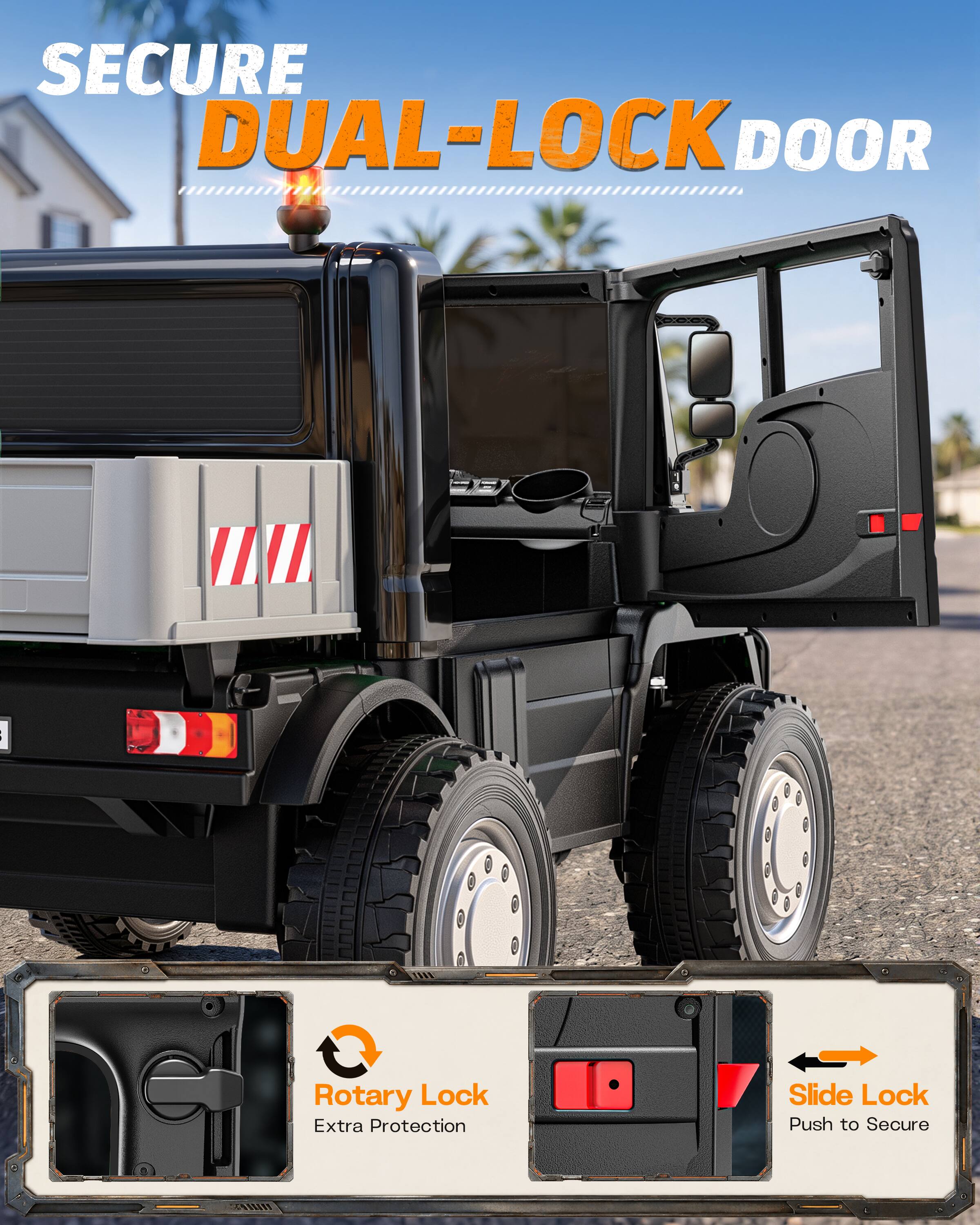 SECURE DUAL-LOCK DOOR

1. Rotary Lock Extra Protection
2. Slide Lock Push to Secure