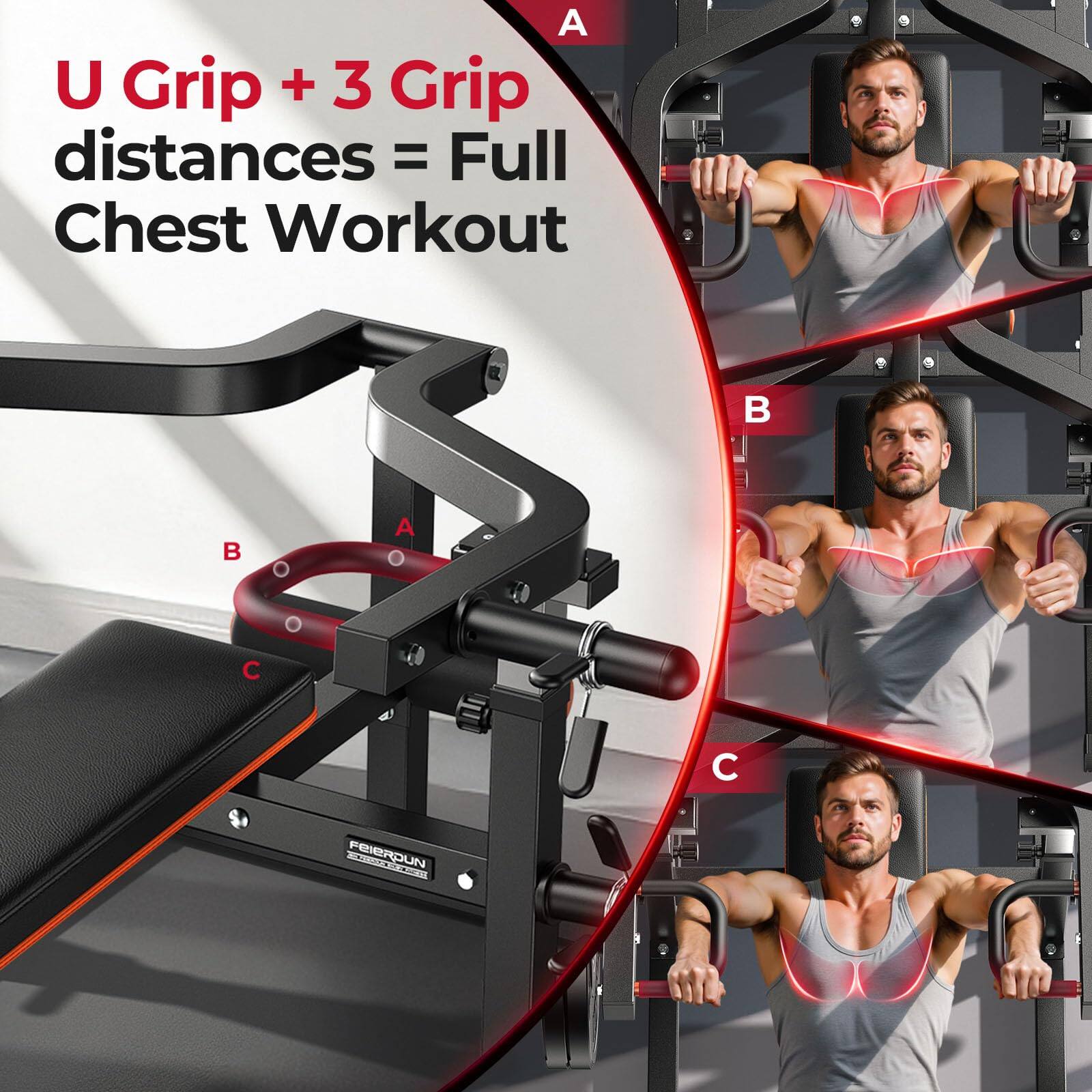 U Grip + 3 Grip distances = Full Chest Workout