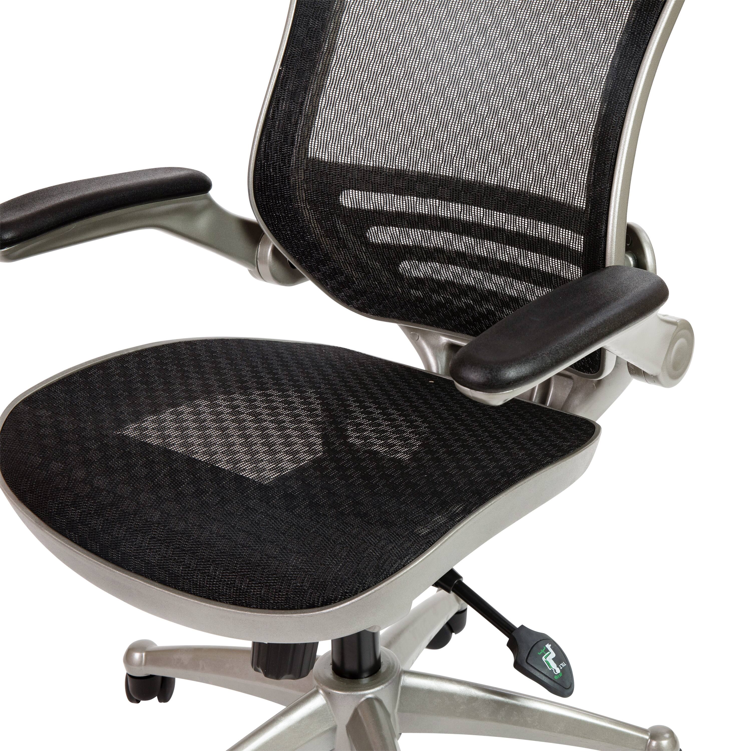 Alt View 10. Emma + Oliver - Mid-Back Transparent Mesh Executive Swivel Office Chair with Flip-Up Arms - Black Mesh/Graphite Silver Frame.