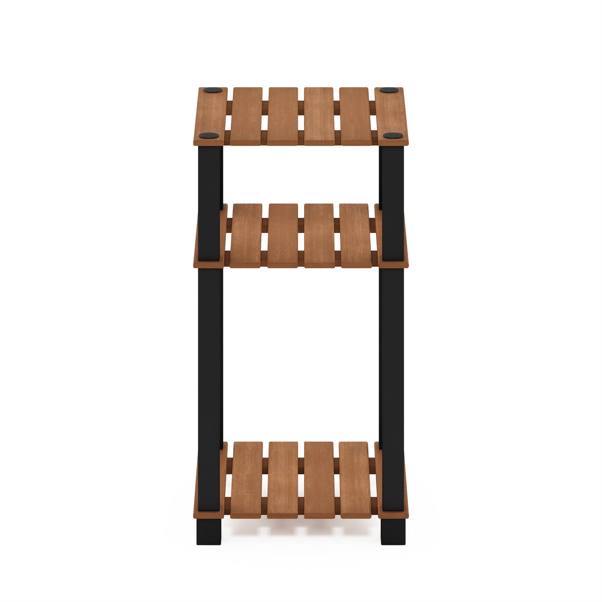 Alt View 2. Furinno - Pangkor 3-Tier Turn-N-Tube Indoor Outdoor Plant Shelf Wood Side Table with Square Poles - Natural/Black.