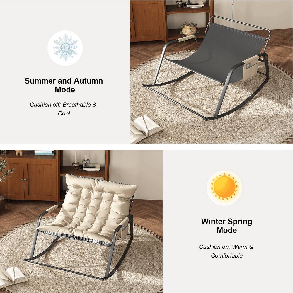 Left. Kadyn - Rocking Chair with Storage, Cushions and Armrests, Breathable Ergonomic Lounge Chair for Bedroom, Living Room, White - Off-White.