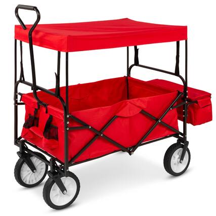 Front. Best Choice Products - Best Choice Products Collapsible Folding Outdoor Utility Wagon with Canopy Garden Cart w/ Removable Canopy - Red - Red.