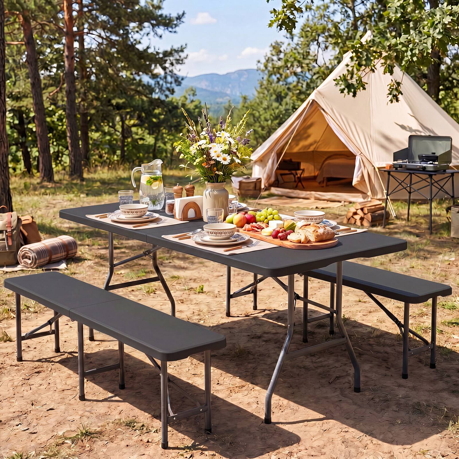 Alt View 4. Costway - Costway Indoor Portable Utility Table with Metal Legs Tabletop - Black.