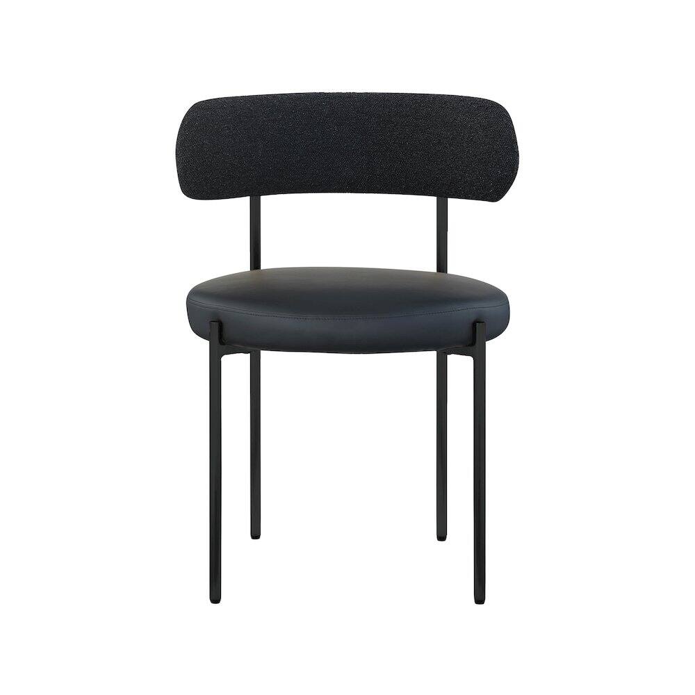 Alt View 2. Meridian Furniture - Beacon Black Vegan Leather and Boucle Fabric Dining Chair, Set of 2 - Black.
